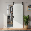 Premium Internal White Primed Shaker 4 Panel Sliding Door Set with Black Steel Track for Space-Saving Installation