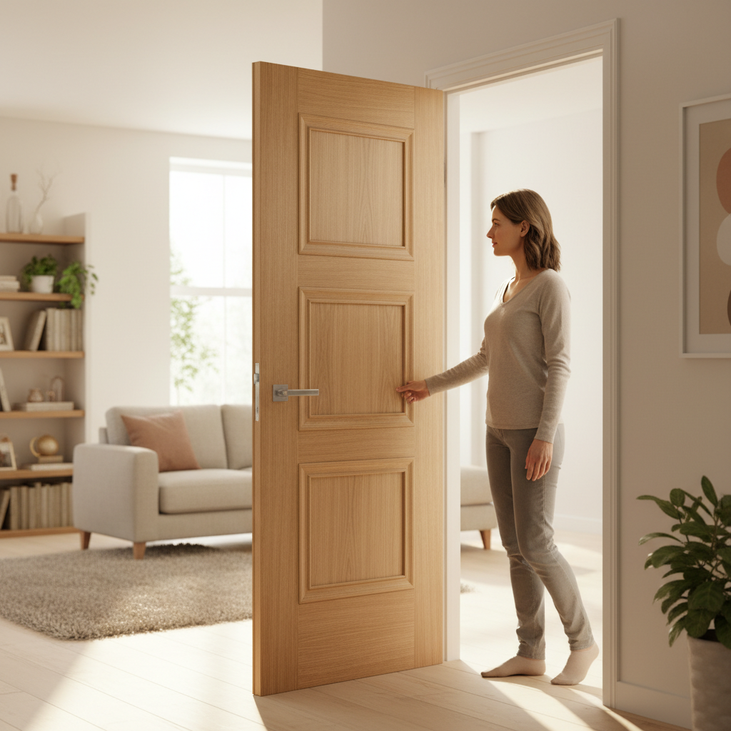 Premium 3 Panel Oak Internal Door - Solid Core Construction with Bolection Mouldings and Fully Finished Design