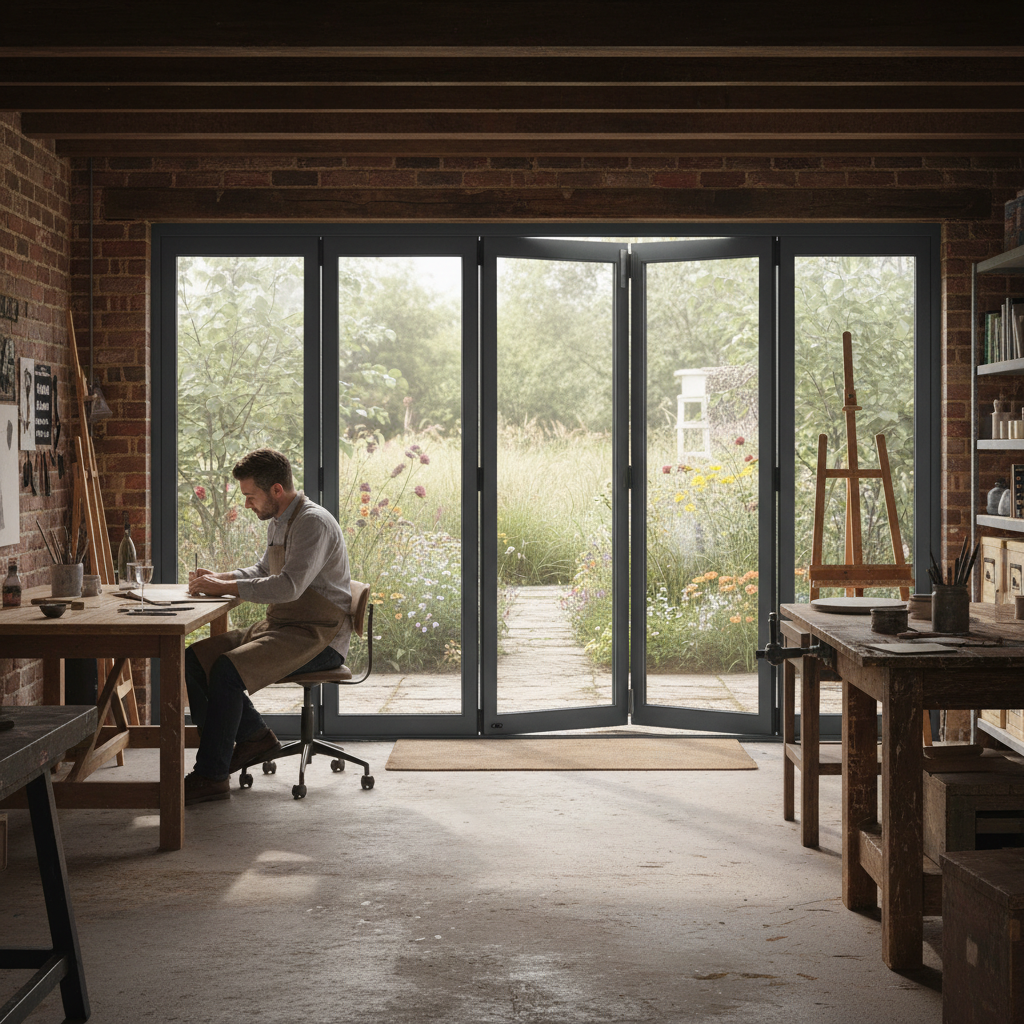 Premium 12ft Slimline Grey Timber External Bifold Door Set with 5 Door System and Double Glazed Units