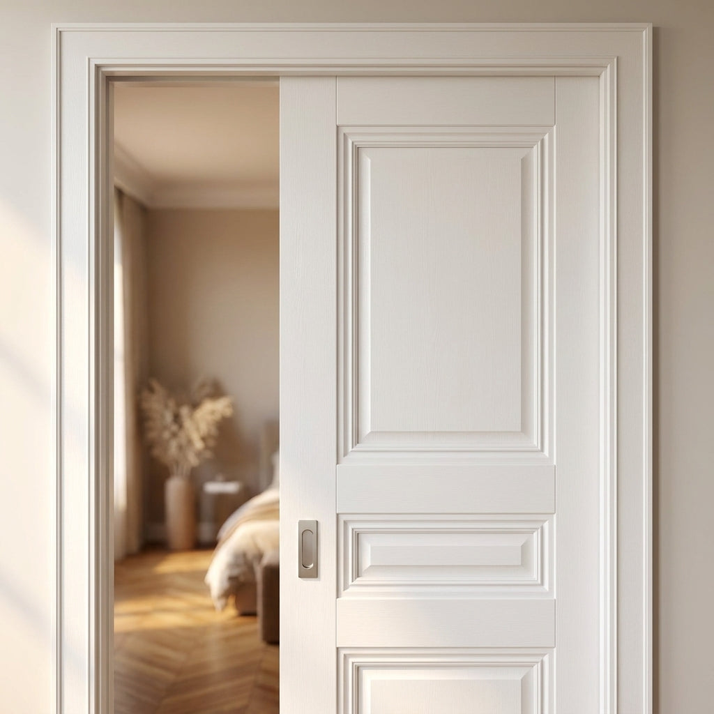 Internal Pocket Door Set White Primed Elegance Henley 100mm Framed - detail view