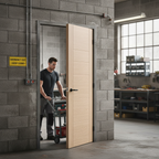 Premium Contemporary Oak Internal Fire Door FD60 with V Grooves and Satin Lacquer Finish