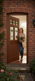 Premium Triple Glazed Hardwood External Door with Lead Glass Detail and Solid Engineered Construction for Traditional Style Entrances