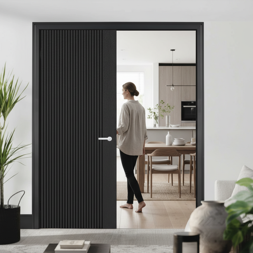 Premium Ash Grey Internal Door Pair with Glazing Panels and Engineered Construction for Modern Interiors