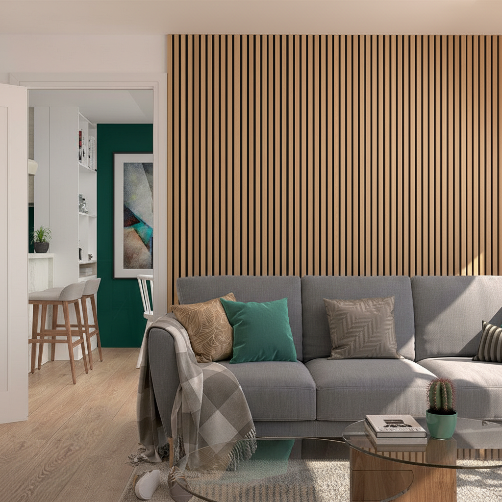 Premium Oak Acoustic Slat Wall Panelling with Sound-Absorbing Felt Backing - 2400mm x 600mm x 21mm for Enhanced Aesthetics and Noise Reduction