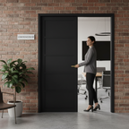 Premium 5 Panel Industrial Style Door with Solid Core, Prefinished Black and Pocket Door Compatibility