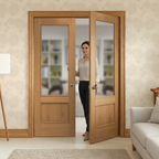 Premium Custom Made Oak Obscure Glazed French Doors for Stylish Room Dividers - High-Quality Professional Grade for Industrial and Commercial Appli...