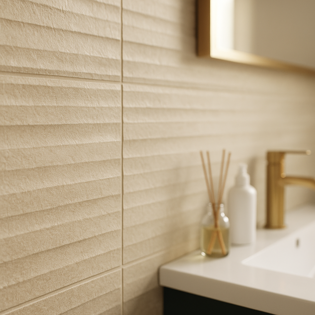 Textured Ceramic Wall Tile in Beige Matt Finish - detail view