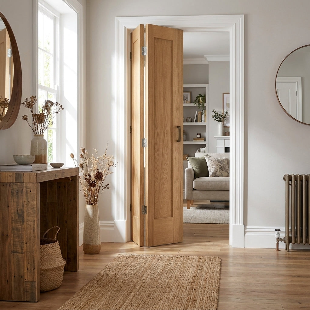 Bi-Fold Internal Oak Door, Unfinished, 10-Panel Design, Solid Core