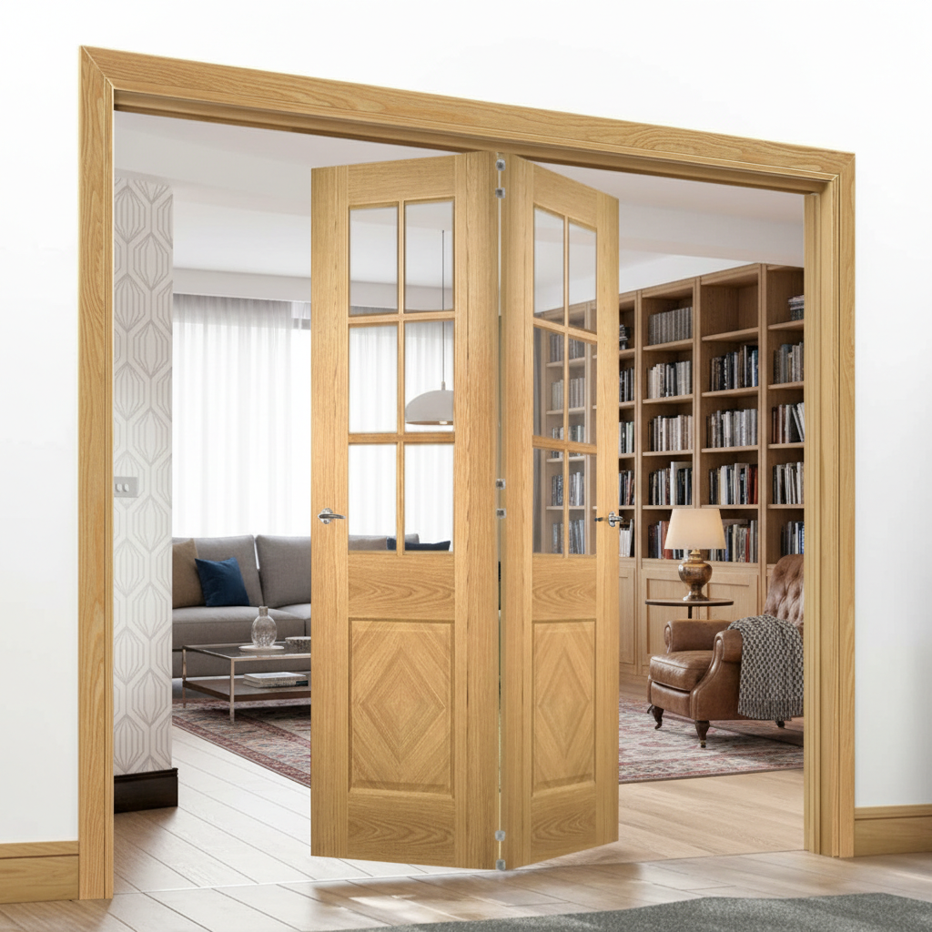 Premium Clear Glazed Room Divider with Top Hung Bi-Folding Doors - Multiple Configurations Available