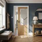 Internal Oak Pocket Door Set with 1 Light Obscure Glazing, Fully Finished