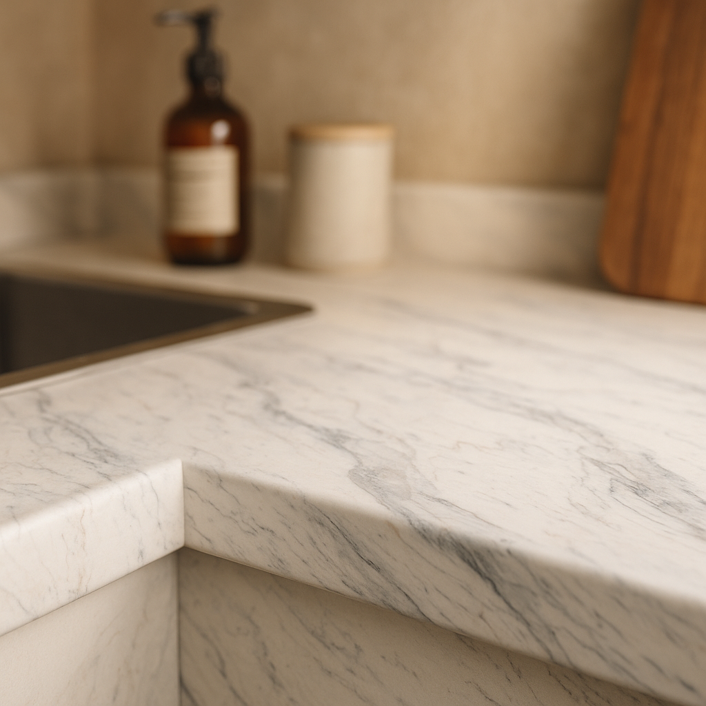 Calacatta Marble Laminate Worktop with Matt Finish, 3000x95x12mm - detail view