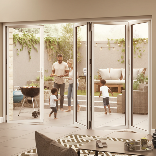 Premium 13.2ft Slimline White Aluminum Bifold Doors with Double Glazing and Thermal Efficiency