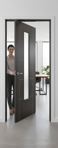 Premium Dark Grey Laminated Glazed Door with Clear Safety Glass - Modern Aesthetic Interior Design