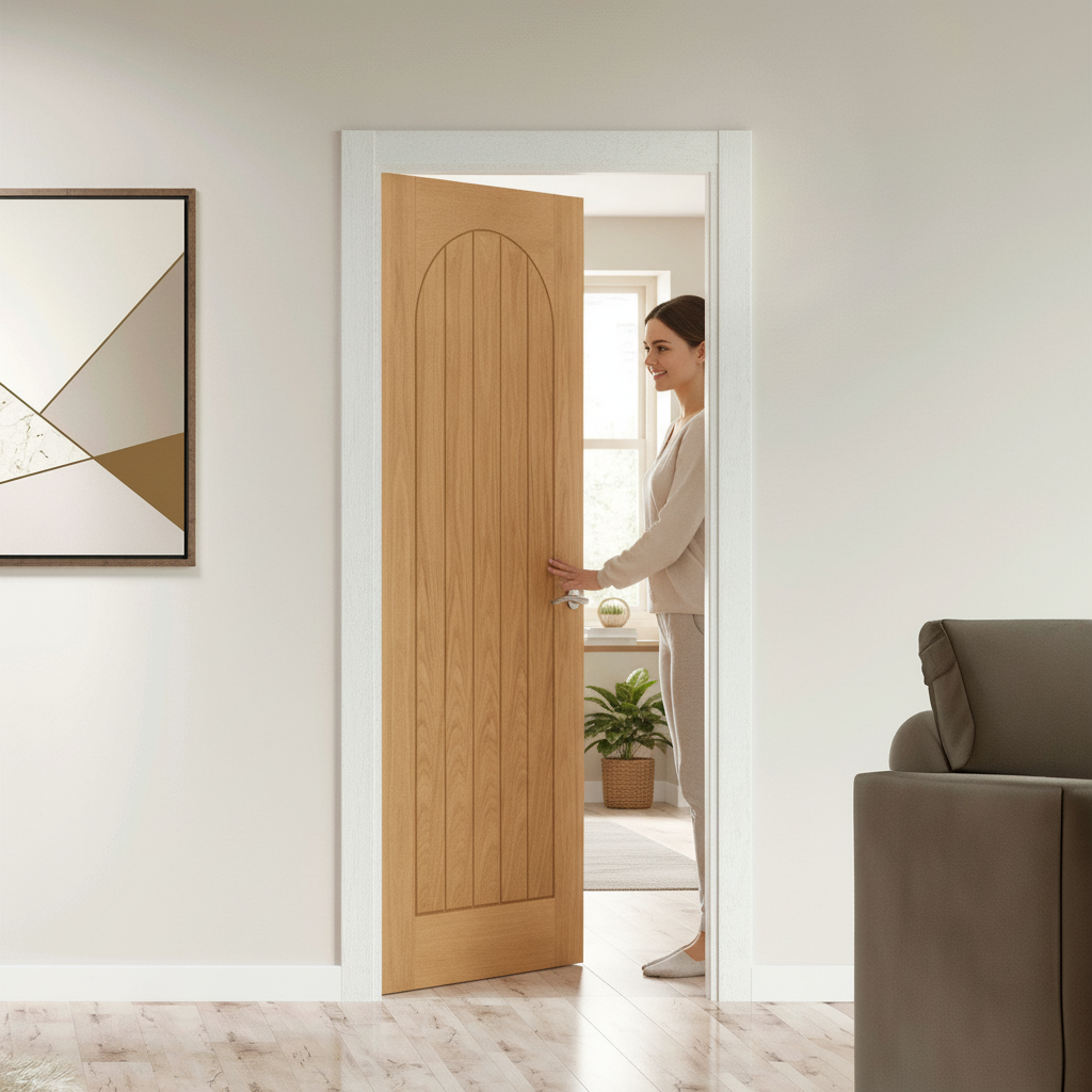 Premium Internal Fully Finished Arched Square Top Door with Solid Engineered Core and Rich Oak Finish for Elegant Interior Design - Image 2