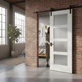 Premium Internal Sliding Door Set with 4 Light Obscure Glass Panels and Black Steel Track - Stylish and Space-Saving Design