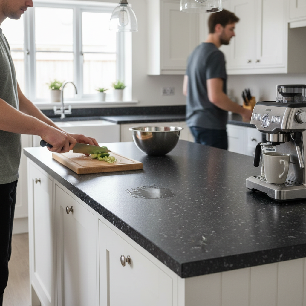 Premium Square Edge Laminate Worktop 3000mm x 600mm x 38mm - Black Slate Finish for Modern Kitchens - Image 2