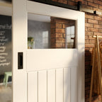 Internal White Sliding Cottage Door with 1 Light Clear Glass, Primed Finish - detail view