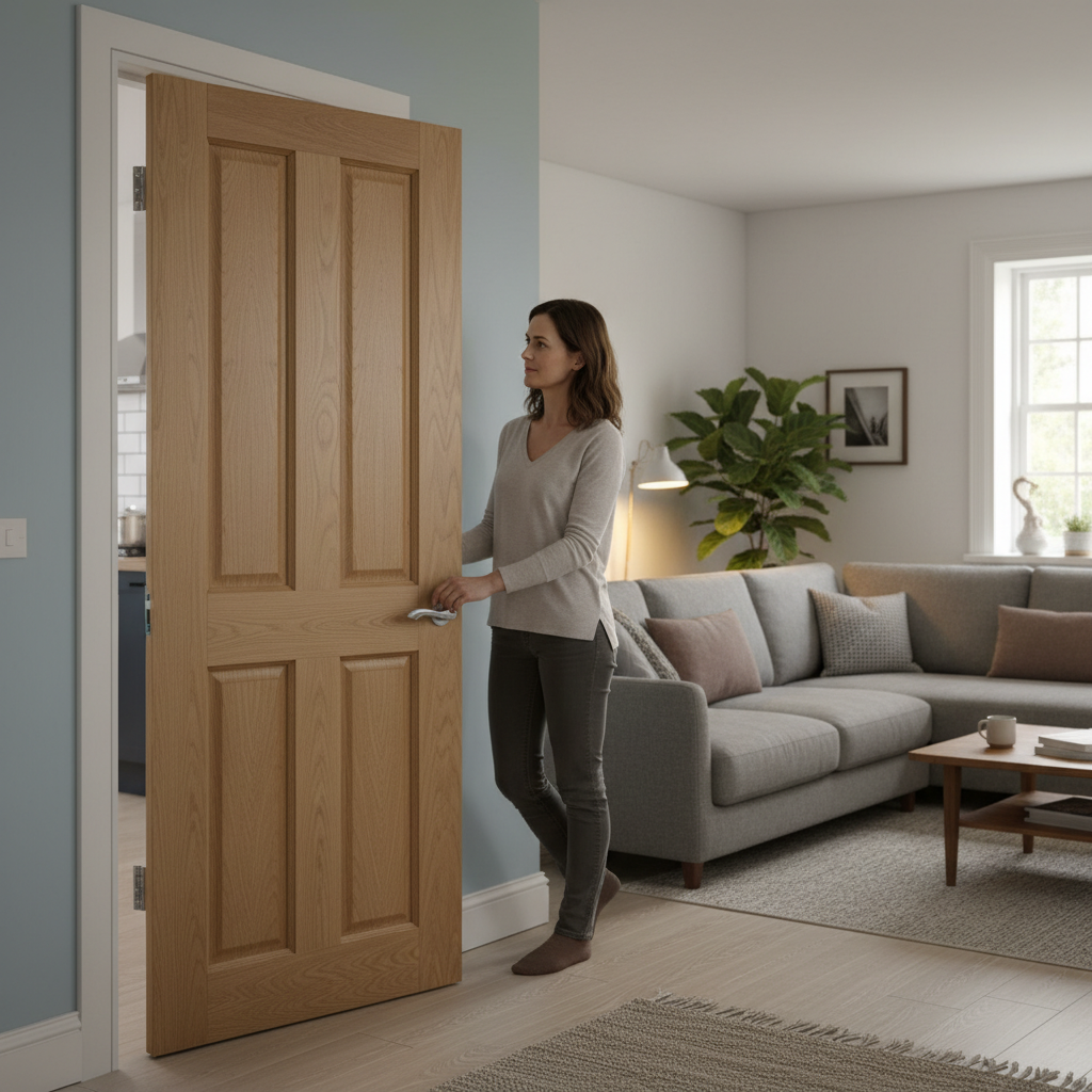 Premium Fully Finished Oak Internal Door with Bevelled Panels and Solid Core Construction