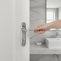 Premium Lever on Backplate Bathroom Door Handle Set with Polished Chrome Finish and Privacy Lock for Modern Elegance