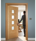 Premium Modern Profile Oak Architrave - 3" Solid Engineered Oak, Unfinished, 5 x 2.1M Double Sets for Door Enhancement