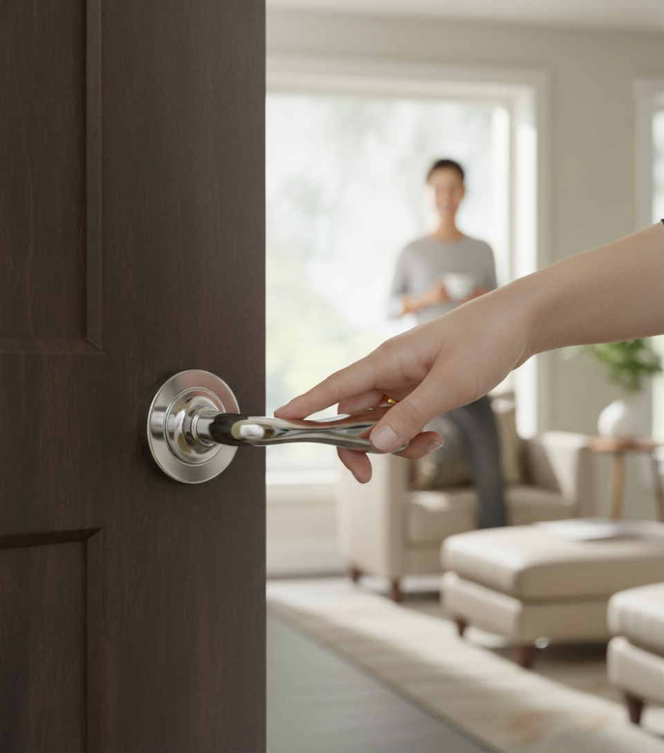 Premium Door Lever on Round Rose - High Quality Brass Construction for Durability and Style