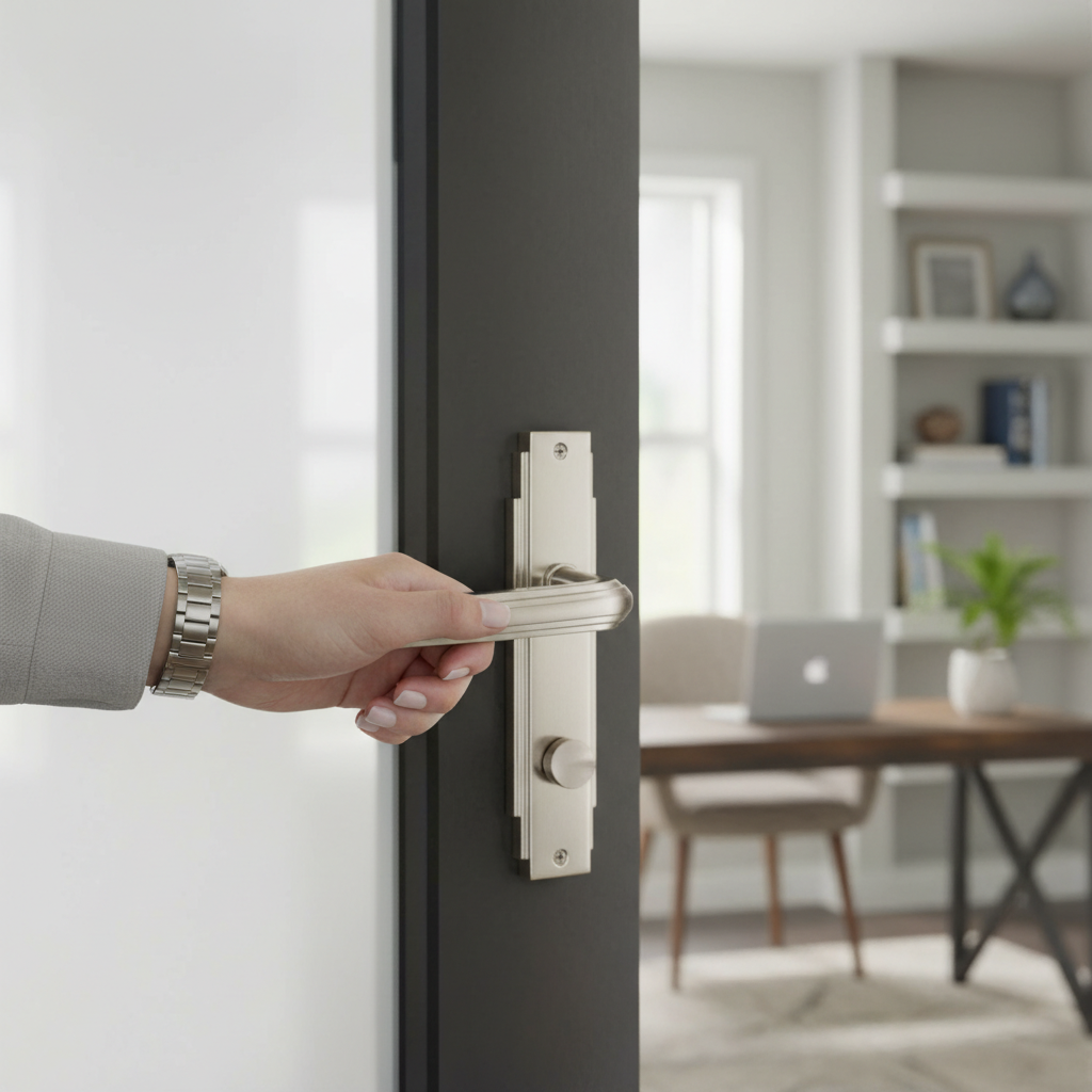 Premium Satin Nickel Lever Latch Handle with Stepped Lines and Angular Design, Sold as a Pair with 10-Year Guarantee