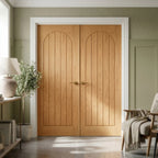 Internal Oak Double Door Fully Finished Farley Arched Square Top - detail view