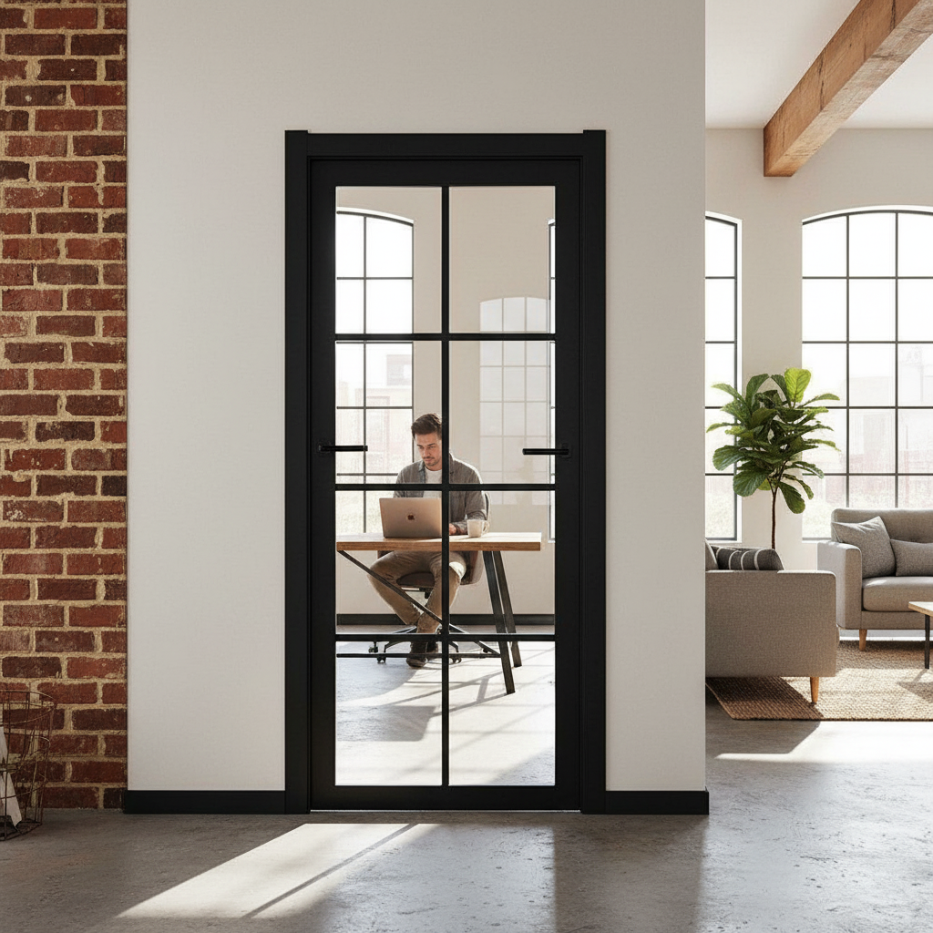 Premium Internal Fully Finished 8 Light Clear Glass Industrial Studio Door - Durable Timber Construction for Modern Interiors - Image 2