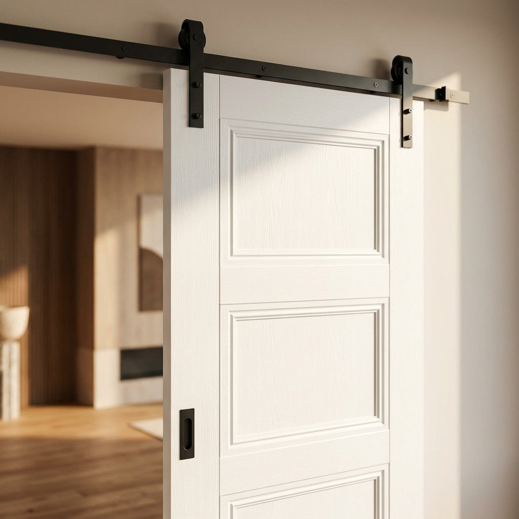 Internal White Primed Sliding Door with Elegance Ripley Design and Solid Core - detail view