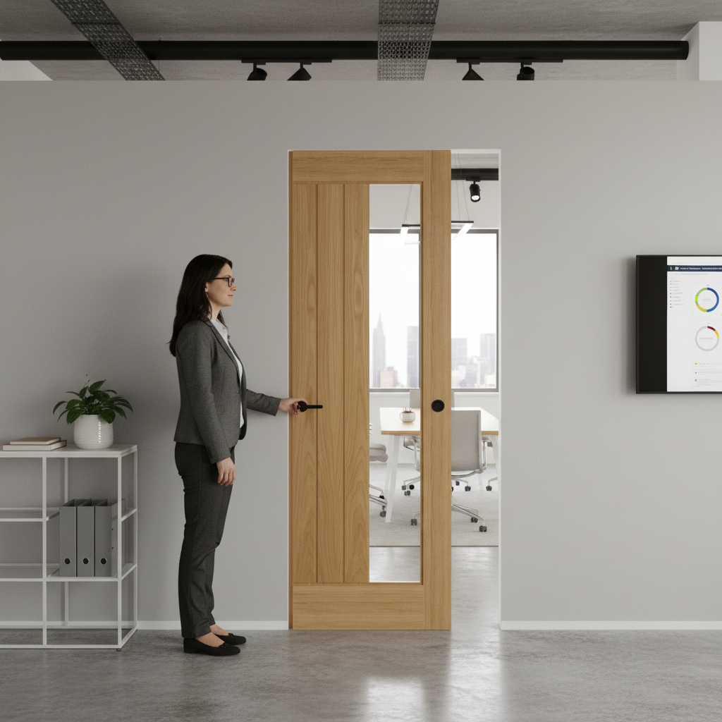 Premium Clear Glazed Flush Pocket Door Set with No Bottom Track, Space-Saving Design, and Adjustable Features