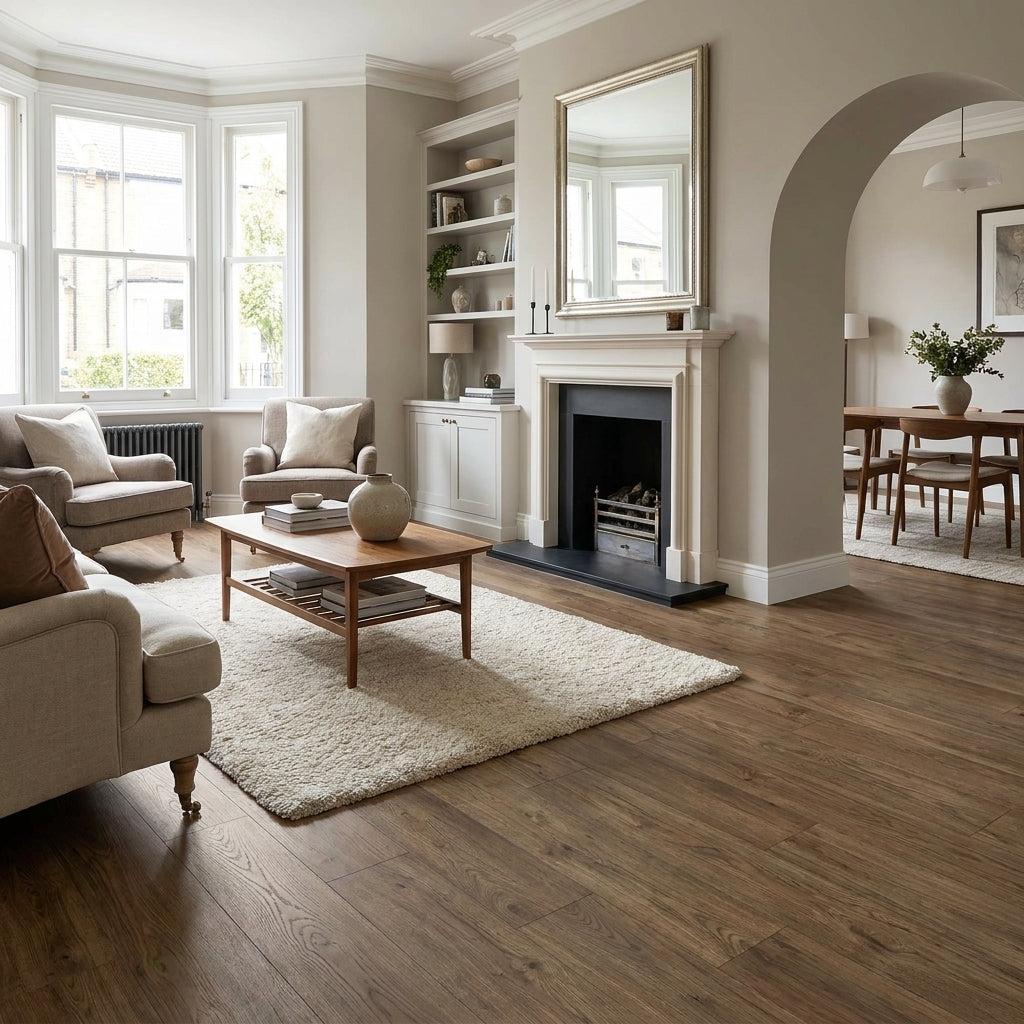 Smoked Oak 10mm Water-Resistant Laminate Flooring with 4V Bevel Edge