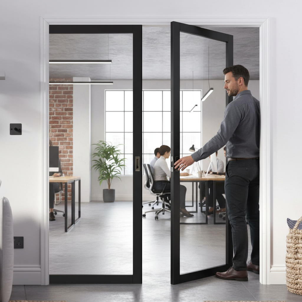 Premium Extra Slim Fire Rated Double Pocket Door Set with Galvanised Steel Frame and Custom-Made Design