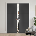 Premium 3 Panel Double Pocket Door Set with Galvanised Steel Frame and Adjustable Jambs for Seamless Interior Design