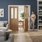 Premium Custom Stained Clear Glazed French Doors with A-Grade Oak Veneer and Engineered Construction for Strength and Style