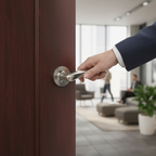 Premium Lever On Round Rose Handle Set - Two-Tone Nickel with Latch and Hinges for Internal Doors - Image 2