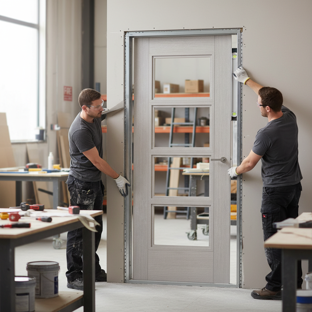 Premium Light Grey Ash Glazed Fire Door with Solid Core and FD30 Fire Rating - High-Quality Professional Grade for Industrial and Commercial Applic...
