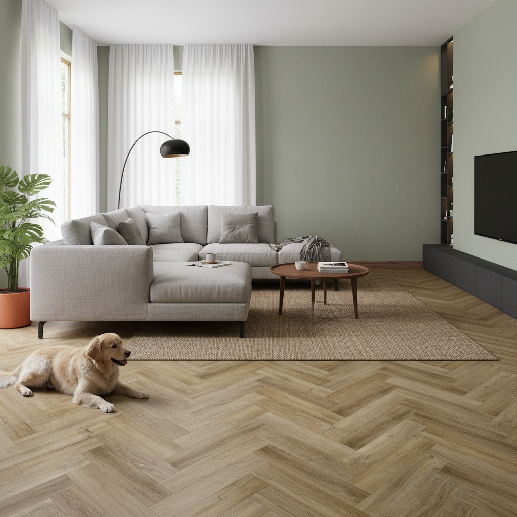 Premium 2mm UV Coated Luxury Vinyl Flooring in Herringbone Pattern with Water-Proof Features for High-Traffic Areas