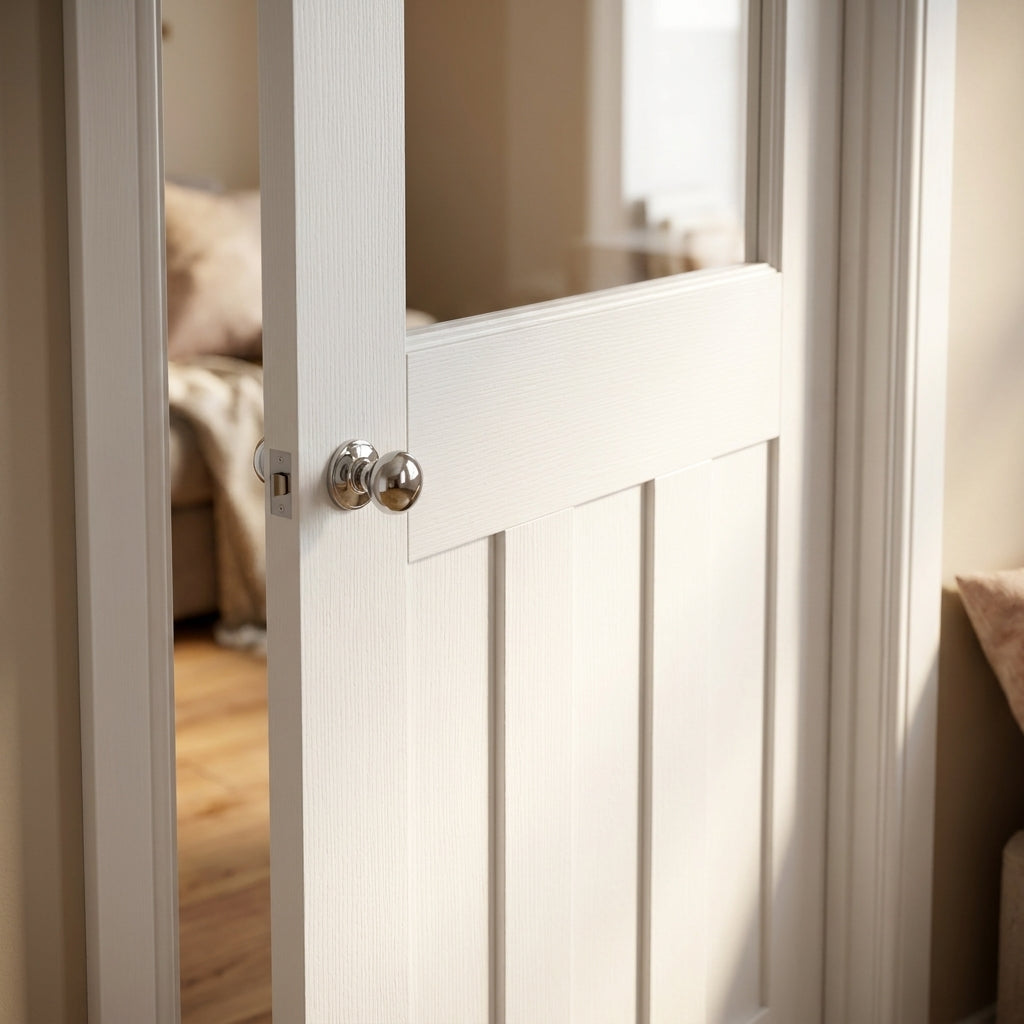 Made-to-Measure White Internal Door with Primed Finish and Clear Glass - detail view