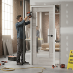 Premium White Grey Laminate Door with Clear Glass Panel - Durable and Low Maintenance Design for Optimal Sunlight