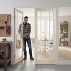 Premium Custom Stained Clear Glazed French Doors with A-Grade Oak Veneer and Toughened Glass Panes