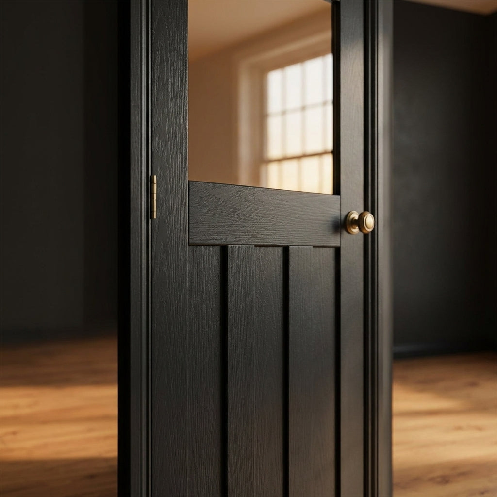 Internal Oak Door Fully Finished 1930s DX 3 Panel with 1 Light Clear Glass - detail view