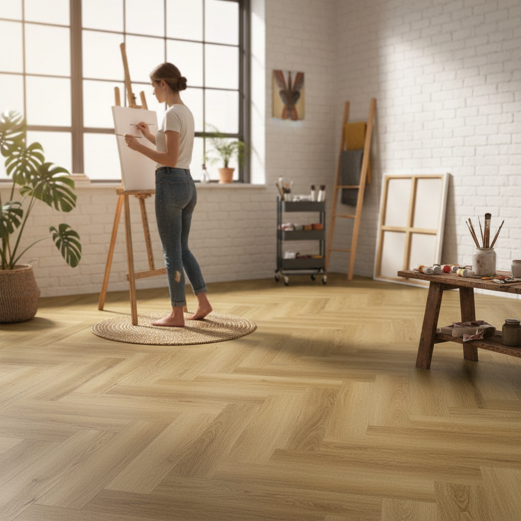 Premium Herringbone 5mm Embossed Rigid Core Vinyl Flooring with Purecoat Finish and Easy Installation