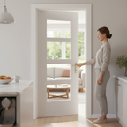 Premium Internal Fully Finished Light Grey Ash Door with Clear Toughened Glass, Solid Core and FSC Certification