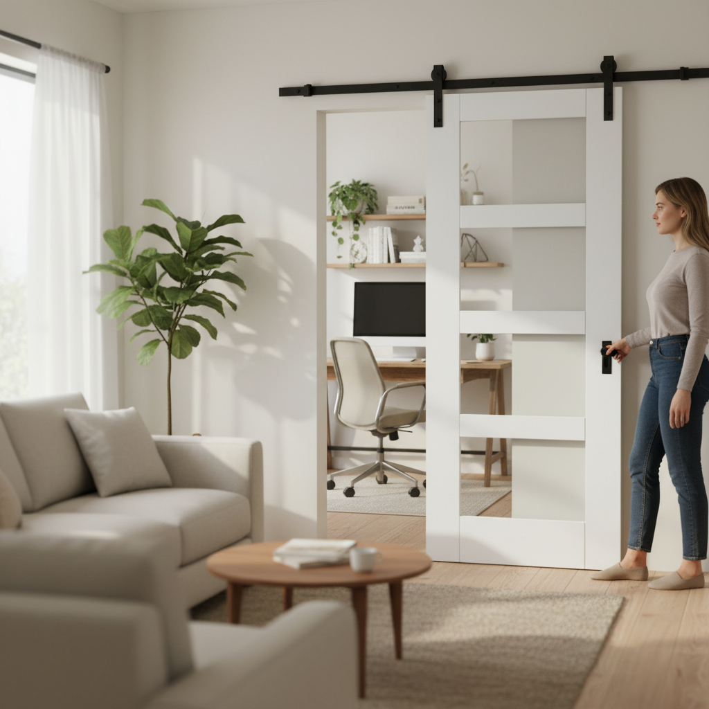 Premium Internal White Primed Shaker 4 Light Clear Glass Sliding Door Set with Smooth Operation and Classic Appeal