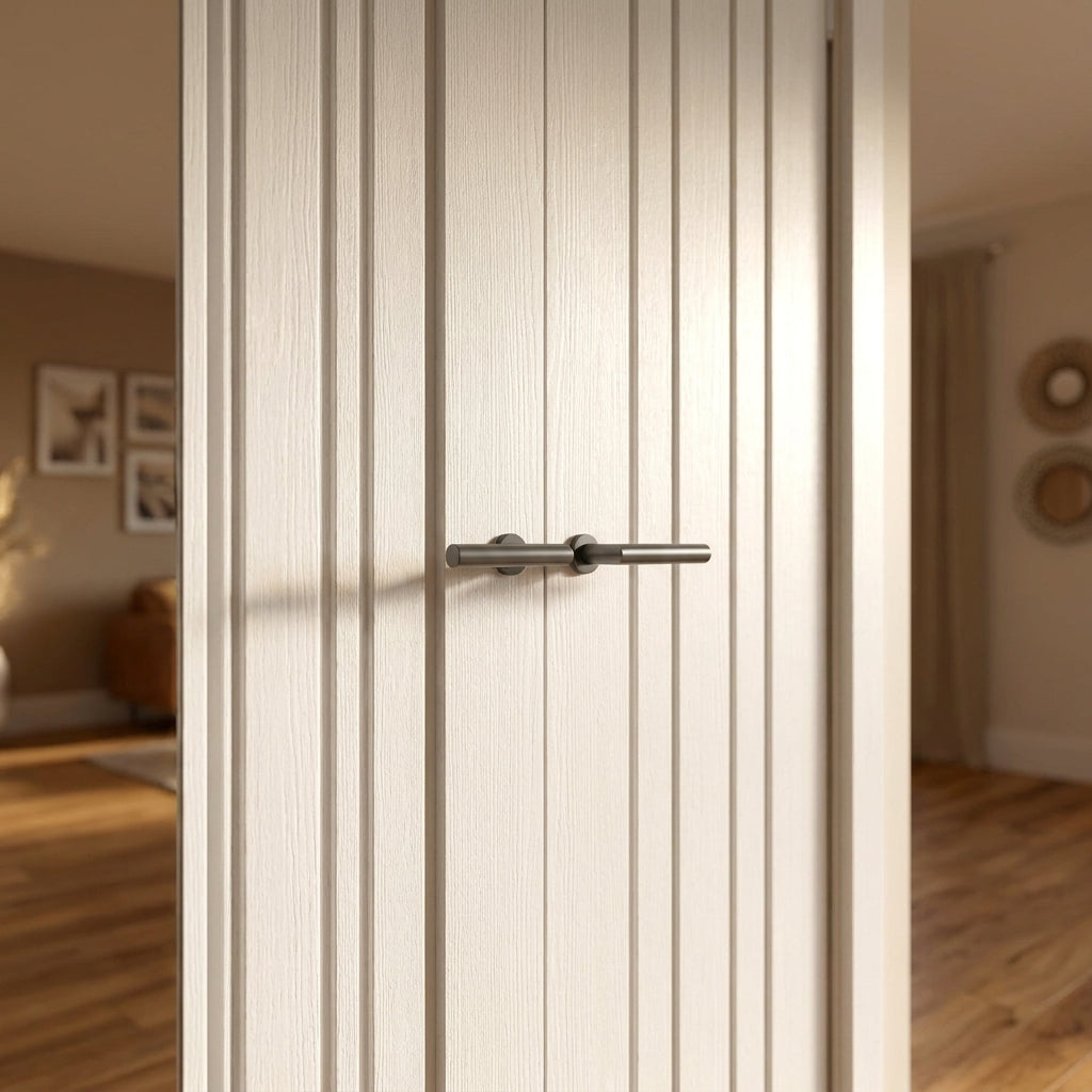 Internal 3 Panel White Primed Ashton Pair Door with Solid Core - detail view
