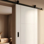 Internal White Primed Sliding Door with 3 Panels and Black Top Mount - detail view
