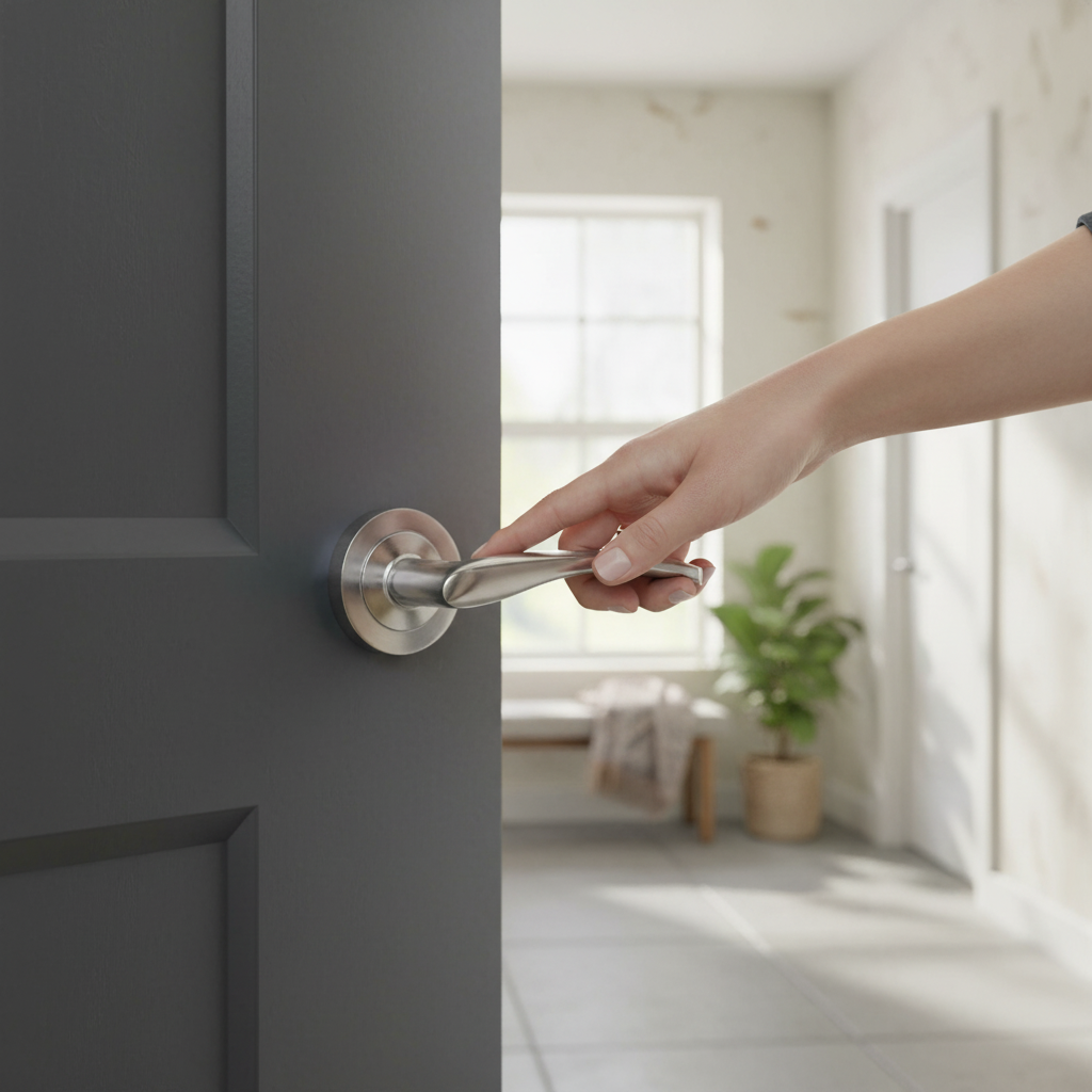 Premium Modern Round Lever Door Handle with Satin Chrome Finish for Stylish Home Decor - Image 2