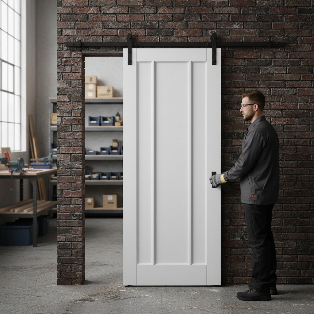 Premium White Primed Internal 3 Panel Sliding Door with Black Mounting Kit for Modern Home Design