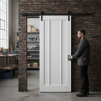 Premium White Primed Internal 3 Panel Sliding Door with Black Mounting Kit for Modern Home Design