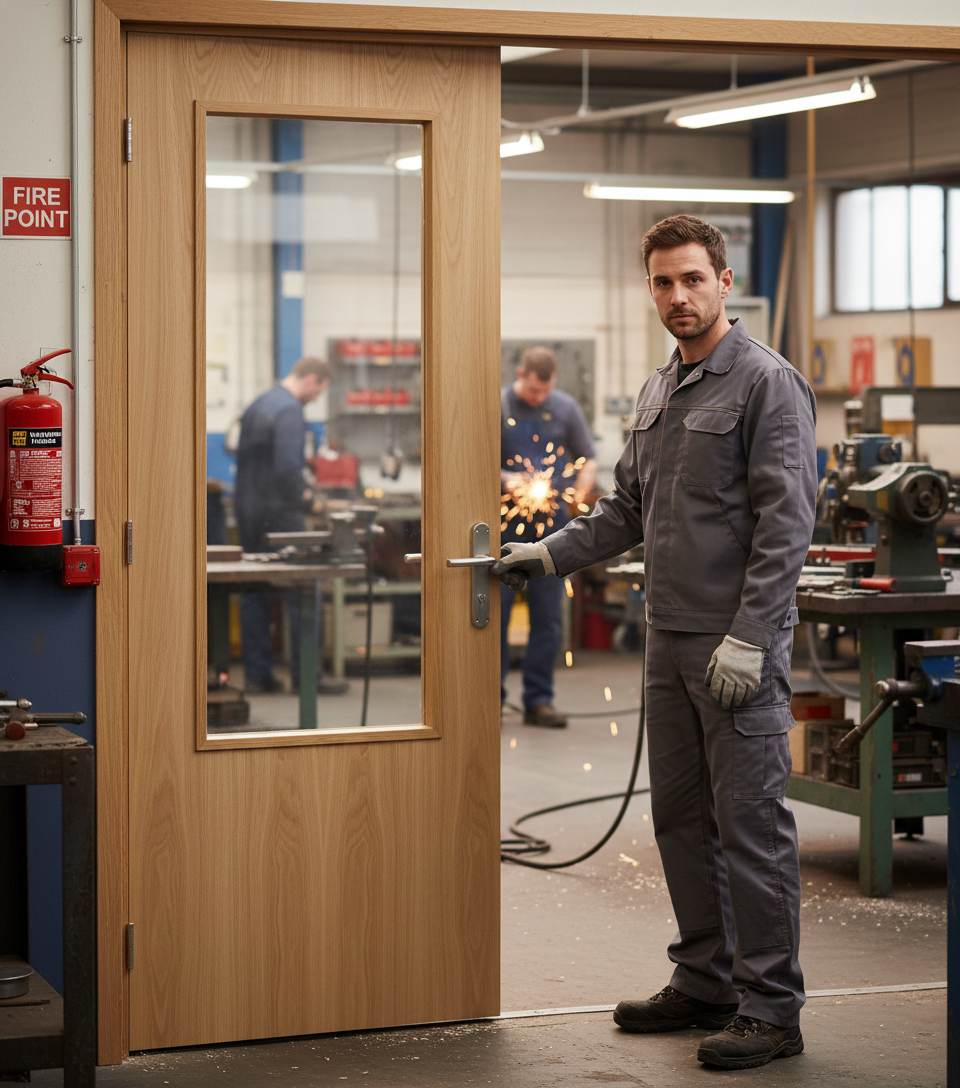 Premium Custom Made Oak Fire Door FD30 Clear Glazed - Bespoke Sizes Available - High-Quality Professional Grade for Industrial and Commercial Appli...